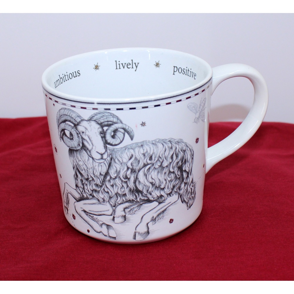 Williams Sonoma Aries Zodiac Coffee Mug White Ambitious Lively Positive Ram